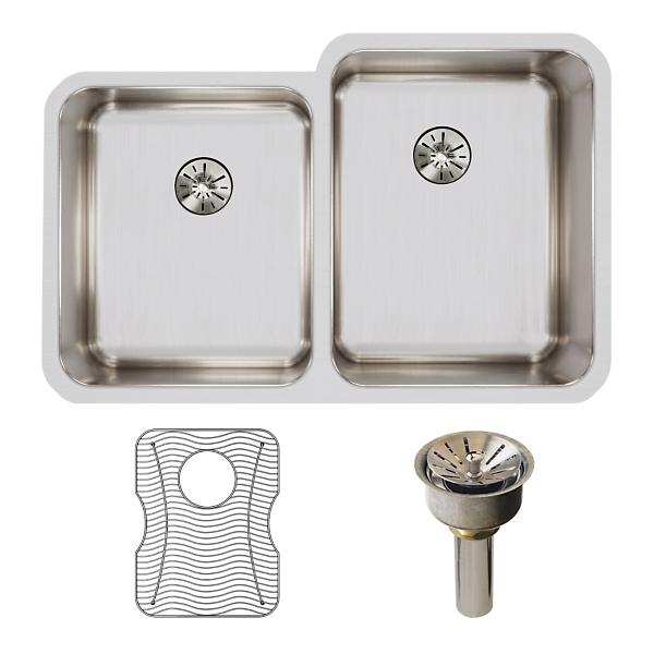 Elkay ELUH3120LPDBG Lustertone® Classic Stainless Steel 31-1/4" x 20-1/2" x 9-7/8" Double Bowl Undermount Sink Kit with Left Perfect Drain®