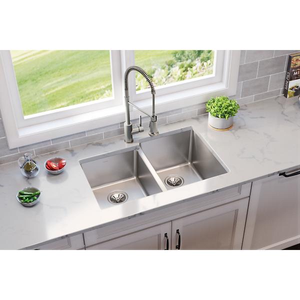 Elkay ELUH3120LT Lustertone Iconix® 18 Gauge Stainless Steel 31-1/4" x 20-1/2" x 9" Double Bowl Undermount Sink with Left Small Bowl