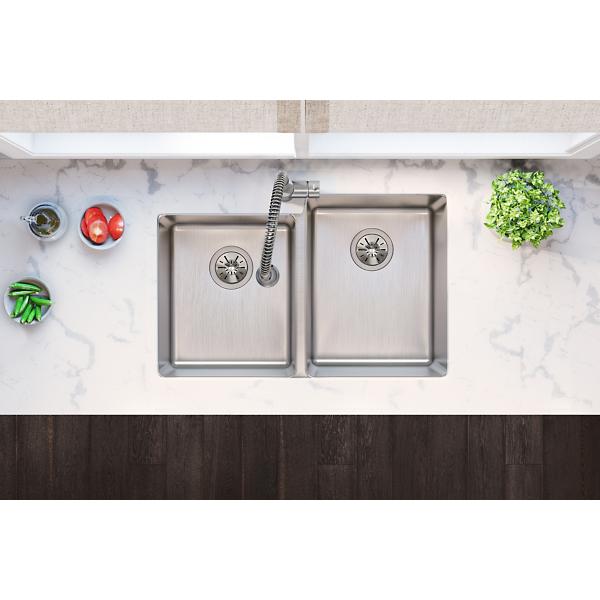 Elkay ELUH3120LT Lustertone Iconix® 18 Gauge Stainless Steel 31-1/4" x 20-1/2" x 9" Double Bowl Undermount Sink with Left Small Bowl