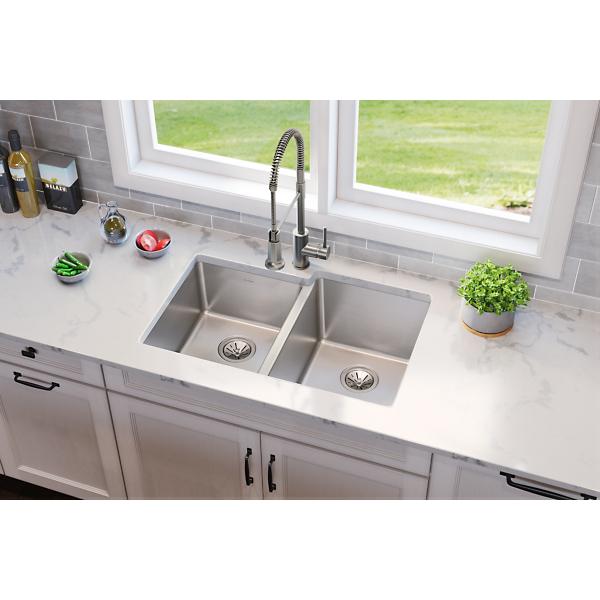 Elkay ELUH3120LT Lustertone Iconix® 18 Gauge Stainless Steel 31-1/4" x 20-1/2" x 9" Double Bowl Undermount Sink with Left Small Bowl