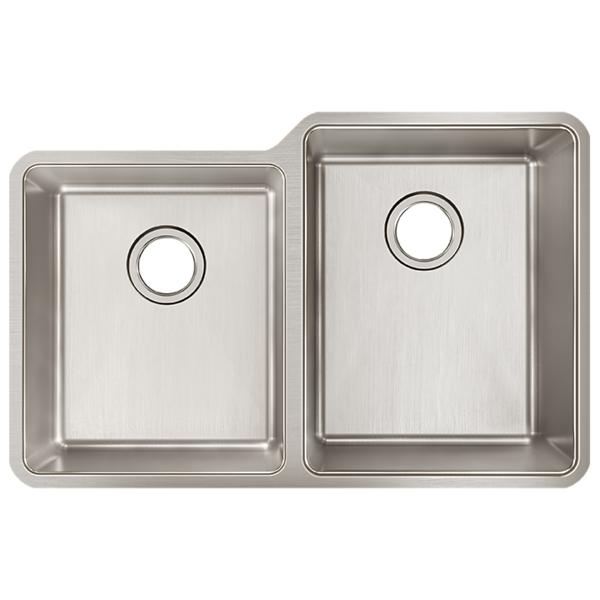 Elkay ELUH3120LT Lustertone Iconix® 18 Gauge Stainless Steel 31-1/4" x 20-1/2" x 9" Double Bowl Undermount Sink with Left Small Bowl