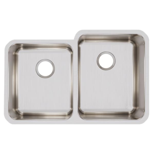 Elkay ELUH3120L Lustertone Classic Stainless Steel 31-1/4" x 20-1/2" x 9-7/8" Offset Double Bowl Undermount Sink