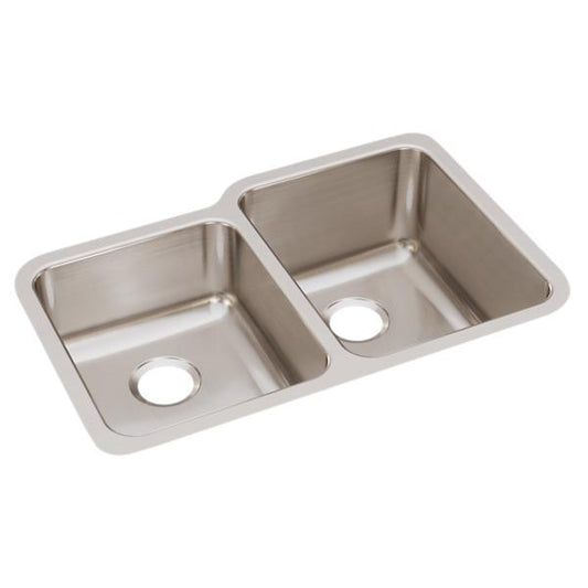 Elkay ELUH3120L Lustertone Classic Stainless Steel 31-1/4" x 20-1/2" x 9-7/8" Offset Double Bowl Undermount Sink