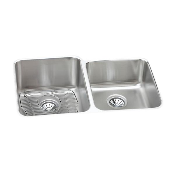 Elkay ELUH3120RDBG Lustertone® Classic Stainless Steel, 31-1/4" x 20-1/2" x 9-7/8" Offset Double Bowl Undermount Sink Kit