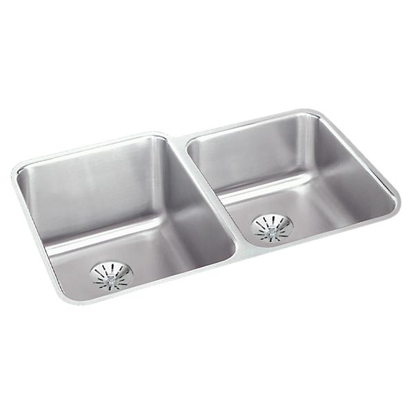 Elkay ELUHAD312050RPD Lustertone® Classic Stainless Steel 31-1/4" x 20-1/2" x 4-7/8" Double Bowl Undermount ADA Sink w/Perfect Drain®
