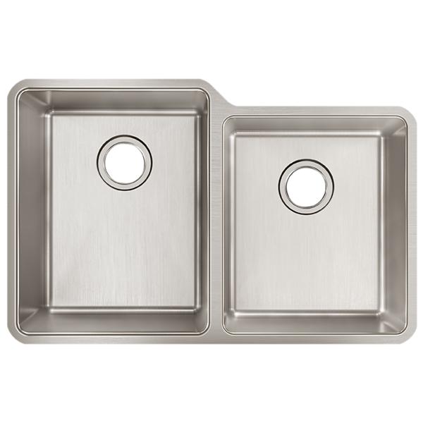 Elkay ELUH3120RT Lustertone Iconix® 18 Gauge Stainless Steel 31-1/4" x 20-1/2" x 9" Double Bowl Undermount Sink with Right Small Bowl