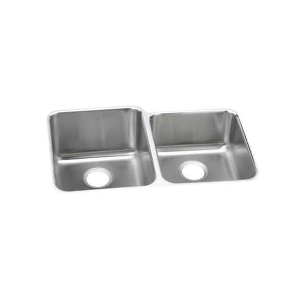 Elkay ELUH3120RDBG Lustertone® Classic Stainless Steel, 31-1/4" x 20-1/2" x 9-7/8" Offset Double Bowl Undermount Sink Kit