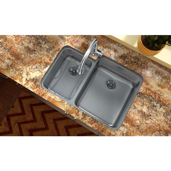 Elkay ELUH3121L Lustertone Classic Stainless Steel 30-3/4" x 21" x 9-7/8" Offset 40/60 Double Bowl Undermount Sink