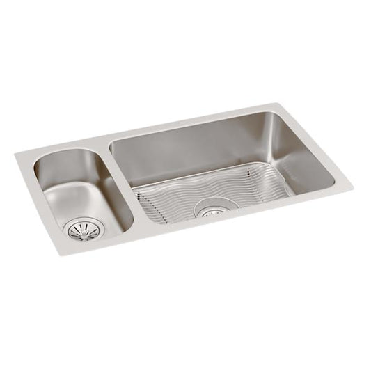 Elkay ELUH3219DBG Lustertone® Classic Stainless Steel, 32-1/4" x 18-1/4" x 7-3/4" 30/70 Double Bowl Undermount Sink Kit