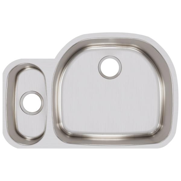 Elkay ELUH3221L Lustertone® Classic Stainless Steel 31-1/2" x 21-1/8" x 7-1/2" 30/70 Offset Double Bowl Undermount Sink