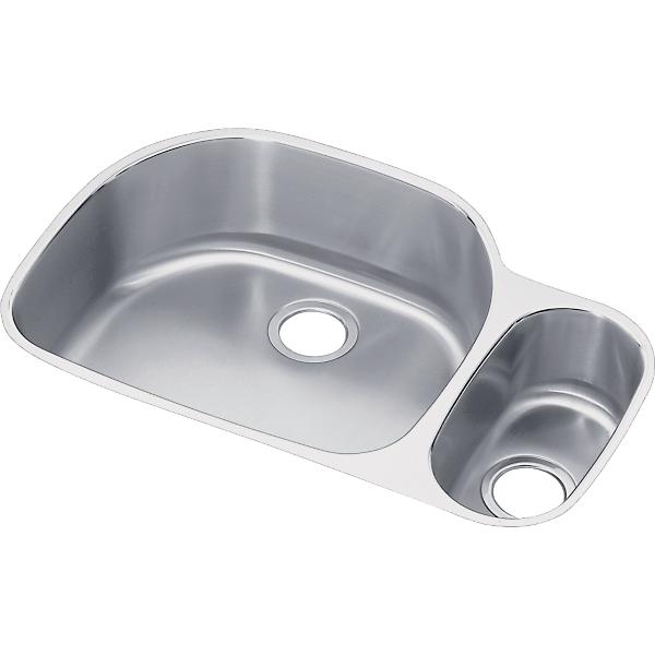 Elkay ELUH3221R Lustertone Classic Stainless Steel, 31-1/2" x 21-1/8" x 7-1/2" Offset 70/30 Double Bowl Undermount Sink