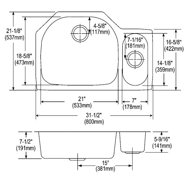 Elkay ELUH3221R Lustertone Classic Stainless Steel, 31-1/2" x 21-1/8" x 7-1/2" Offset 70/30 Double Bowl Undermount Sink