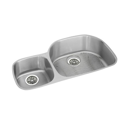 Elkay ELUH362110LDBG Lustertone® Classic Stainless Steel 36-1/4" x 21-1/8" x 10" 40/60 Double Bowl Undermount Sink Kit