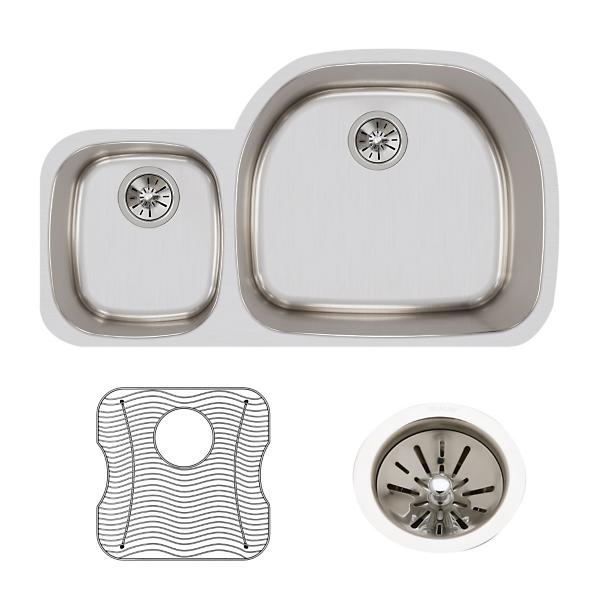 Elkay ELUH362110LDBG Lustertone® Classic Stainless Steel 36-1/4" x 21-1/8" x 10" 40/60 Double Bowl Undermount Sink Kit