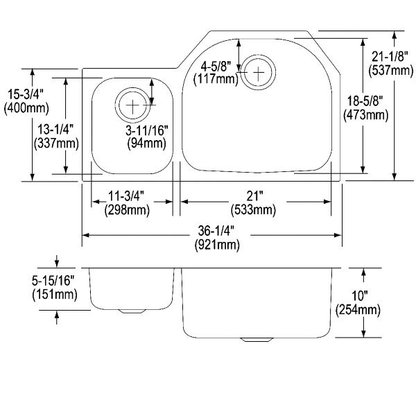 Elkay ELUH362110LDBG Lustertone® Classic Stainless Steel 36-1/4" x 21-1/8" x 10" 40/60 Double Bowl Undermount Sink Kit