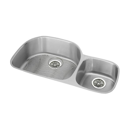 Elkay ELUH362110RDBG Lustertone® Classic Stainless Steel 36-1/4" x 21-1/8" x 10" 60/40 Double Bowl Undermount Sink Kit