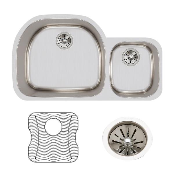 Elkay ELUH362110RDBG Lustertone® Classic Stainless Steel 36-1/4" x 21-1/8" x 10" 60/40 Double Bowl Undermount Sink Kit