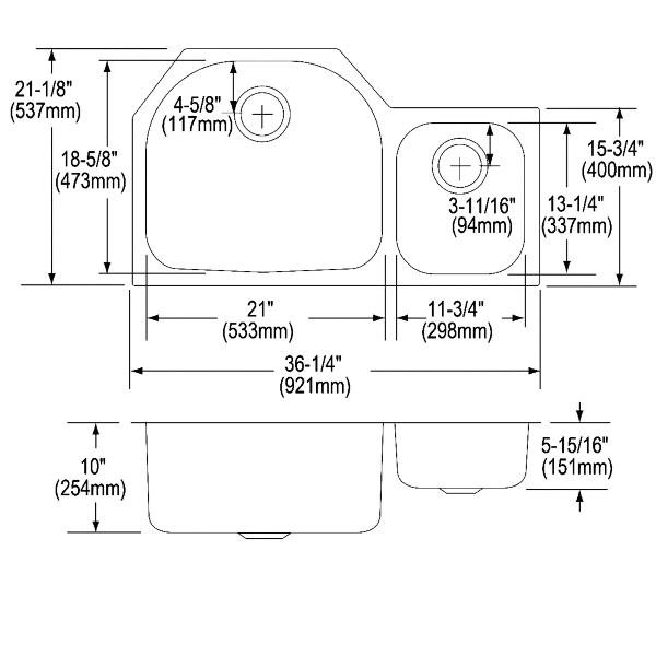 Elkay ELUH362110RDBG Lustertone® Classic Stainless Steel 36-1/4" x 21-1/8" x 10" 60/40 Double Bowl Undermount Sink Kit