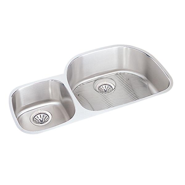 Elkay ELUH3621LDBG Lustertone® Classic Stainless Steel 36-1/4" x 21-1/8" x 7-1/2" Offset 40/60 Double Bowl Undermount Sink Kit