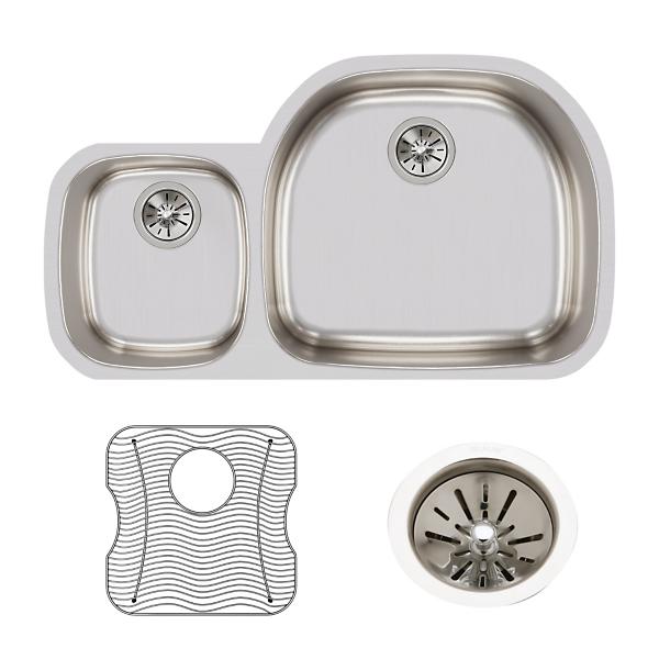 Elkay ELUH3621LDBG Lustertone® Classic Stainless Steel 36-1/4" x 21-1/8" x 7-1/2" Offset 40/60 Double Bowl Undermount Sink Kit