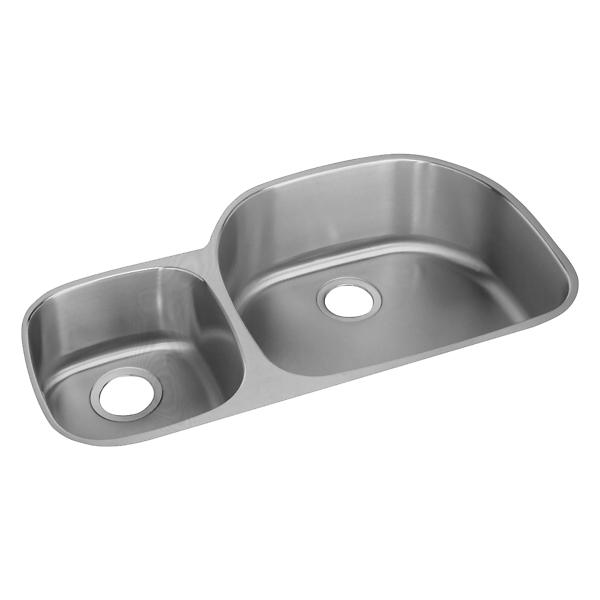 Elkay ELUH3621L Lustertone Classic Stainless Steel 36-1/4" x 21-1/8" x 7-1/2" Offset 40/60 Double Bowl Undermount Sink