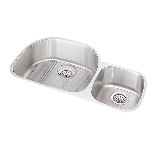 Elkay ELUH3621RDBG Lustertone® Classic Stainless Steel 36-1/4" x 21-1/8" x 7-1/2" Offset 60/40 Double Bowl Undermount Sink Kit