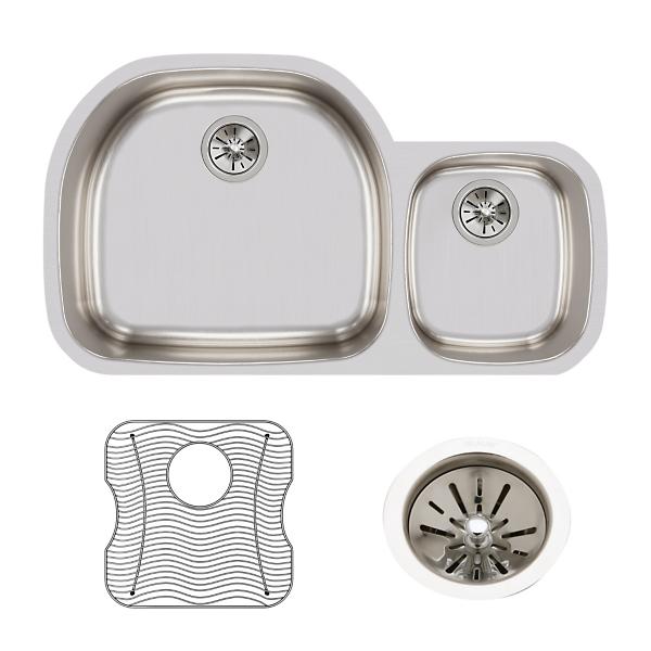 Elkay ELUH3621RDBG Lustertone® Classic Stainless Steel 36-1/4" x 21-1/8" x 7-1/2" Offset 60/40 Double Bowl Undermount Sink Kit