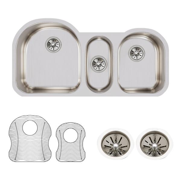 Elkay ELUH3920DBG Lustertone® Classic Stainless Steel 39-1/2" x 20" x 10" Triple Bowl Undermount Sink Kit