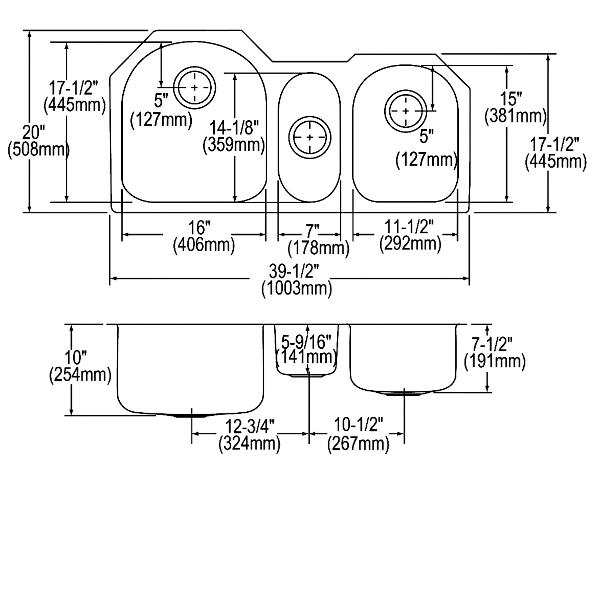 Elkay ELUH3920DBG Lustertone® Classic Stainless Steel 39-1/2" x 20" x 10" Triple Bowl Undermount Sink Kit