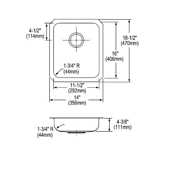 Elkay ELUHAD111645 Lustertone Classic Stainless Steel 14" x 18-1/2" x 4-3/8" Single Bowl Undermount ADA Sink
