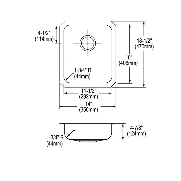 Elkay ELUHAD111650 Lustertone® Classic Stainless Steel 14" x 18-1/2" x 4-7/8" Single Bowl Undermount ADA Sink
