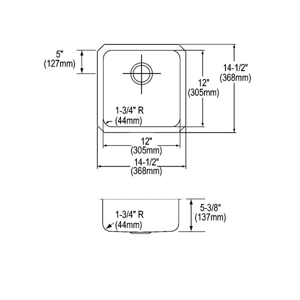 Elkay ELUHAD121255 Lustertone® Classic Stainless Steel, 14-1/2" x 14-1/2" x 5-3/8" Single Bowl Undermount ADA Sink