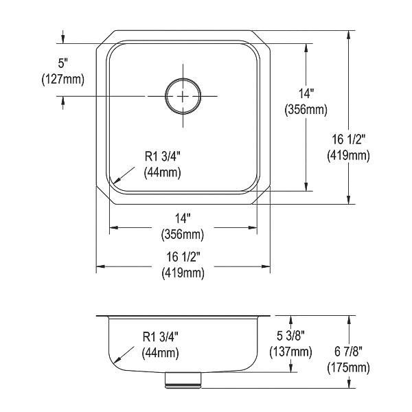 Elkay ELUHAD141455PD Lustertone® Classic Stainless Steel 16-1/2" x 16-1/2" x 5-3/8" Single Bowl Undermount ADA Sink w/Perfect Drain®