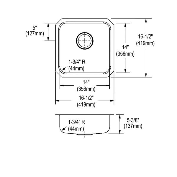 Elkay ELUHAD141455 Lustertone® Classic Stainless Steel 16-1/2" x 16-1/2" x 5-3/8" Single Bowl Undermount ADA Sink