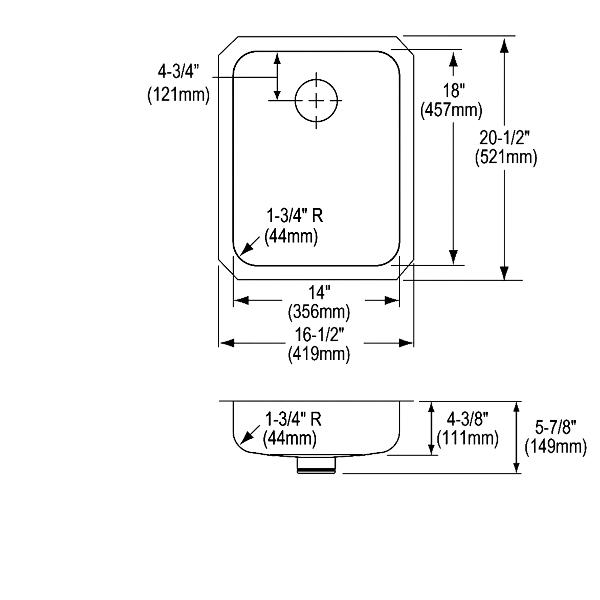 Elkay ELUHAD141845PD Lustertone® Classic Stainless Steel, 16-1/2" x 20-1/2" x 4-3/8" Single Bowl Undermount ADA Sink w/Perfect Drain®