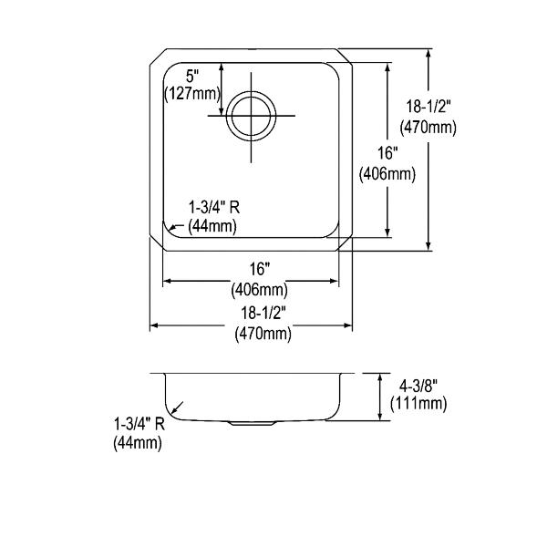 Elkay ELUHAD161645 Lustertone Classic Stainless Steel 18-1/2" x 18-1/2" x 4-3/8" Single Bowl Undermount ADA Sink