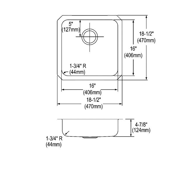 Elkay ELUHAD161650 Lustertone Classic Stainless Steel 18-1/2" x 18-1/2" x 4-7/8" Single Bowl Undermount ADA Sink