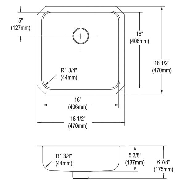 Elkay ELUHAD161655PD Lustertone® Classic Stainless Steel, 18-1/2" x 18-1/2" x 5-3/8" Single Bowl Undermount ADA Sink w/Perfect Drain®