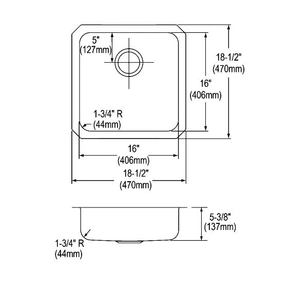 Elkay ELUHAD161655 Lustertone Classic Stainless Steel 18-1/2" x 18-1/2" x 5-3/8" Single Bowl Undermount ADA Sink