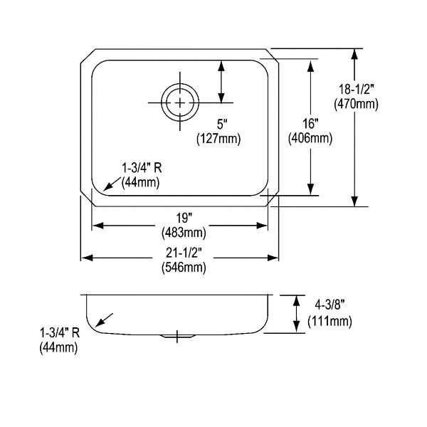 Elkay ELUHAD191645 Lustertone Classic Stainless Steel 21-1/2" x 18-1/2" x 4-3/8" Single Bowl Undermount ADA Sink
