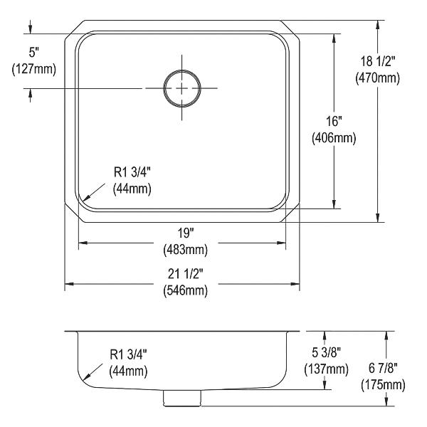 Elkay ELUHAD191655PD Lustertone® Classic Stainless Steel, 21-1/2" x 18-1/2" x 5-3/8" Single Bowl Undermount ADA Sink w/Perfect Drain®