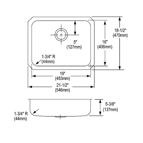Elkay ELUHAD191655 Lustertone® Classic Stainless Steel, 21-1/2" x 18-1/2" x 5-3/8" Single Bowl Undermount ADA Sink