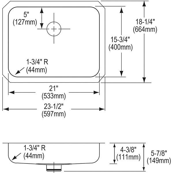 Elkay ELUHAD211545PD Lustertone® Classic Stainless Steel 23-1/2" x 18-1/4" x 4-3/8" Single Bowl Undermount ADA Sink w/Perfect Drain®