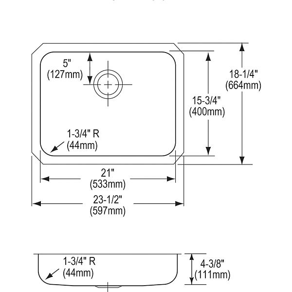 Elkay ELUHAD211545 Lustertone® Classic Stainless Steel, 23-1/2" x 18-1/4" x 4-3/8" Single Bowl Undermount ADA Sink