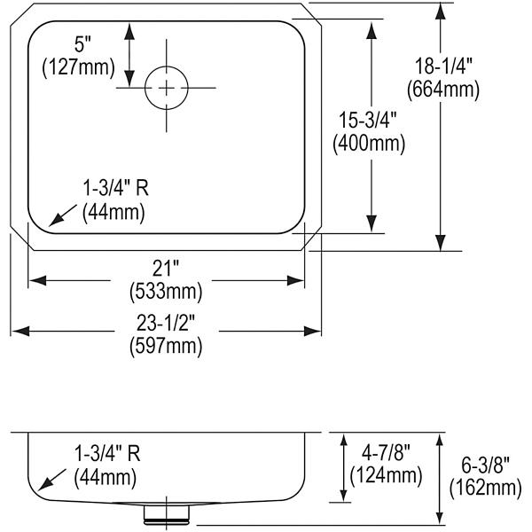 Elkay ELUHAD211550PD Lustertone® Classic Stainless Steel 23-1/2" x 18-1/4" x 4-7/8" Single Bowl Undermount ADA Sink w/Perfect Drain®