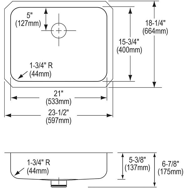 Elkay ELUHAD211555PD Lustertone® Classic Stainless Steel 23-1/2" x 18-1/4" x 5-3/8" Single Bowl Undermount ADA Sink w/Perfect Drain®