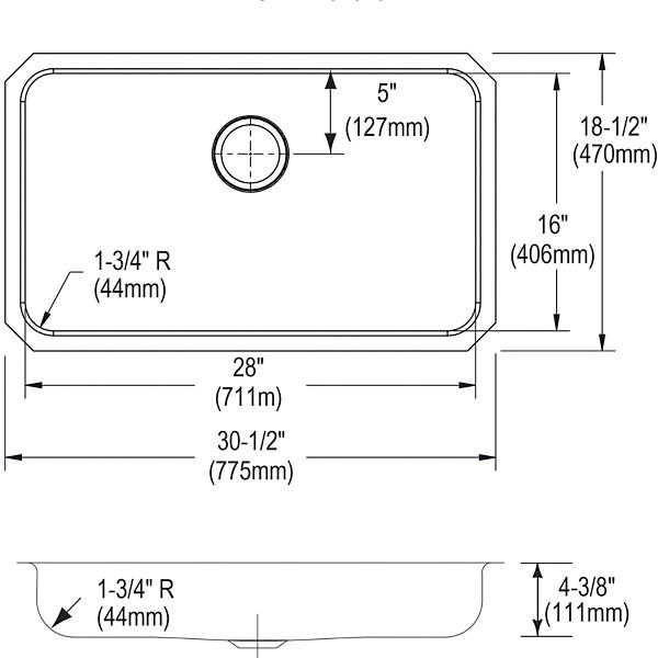 Elkay ELUHAD281645 Lustertone® Classic Stainless Steel, 30-1/2" x 18-1/2" x 4-3/8" Single Bowl Undermount ADA Sink