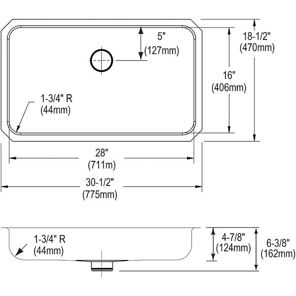 Elkay ELUHAD281650PD Lustertone® Classic Stainless Steel 30-1/2" x 18-1/2" x 4-7/8" Single Bowl Undermount ADA Sink w/Perfect Drain®