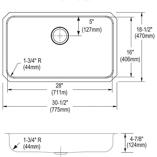 Elkay ELUHAD281650 Lustertone® Classic Stainless Steel, 30-1/2" x 18-1/2" x 4-7/8" Single Bowl Undermount ADA Sink