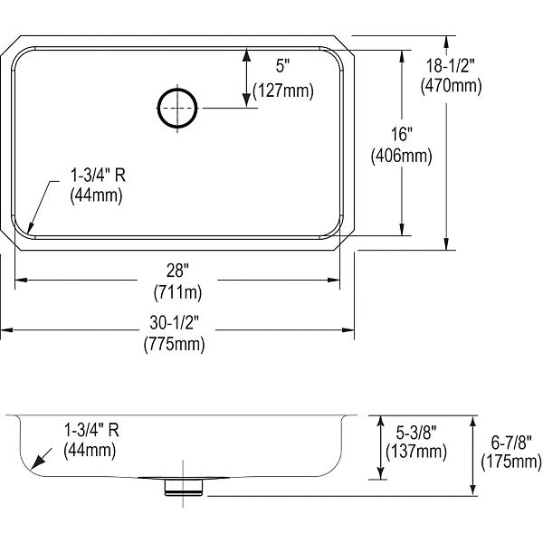 Elkay ELUHAD281655PD Lustertone® Classic Stainless Steel 30-1/2" x 18-1/2" x 5-3/8" Single Bowl Undermount ADA Sink w/Perfect Drain®
